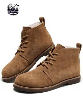 Genuine Suede Leather Chukka Boots Faux Fur Lined Ankle Boots Memory Foam
